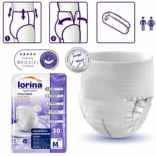 Pañales tipo bragas para incontinencia, Lorina, talla L - paquete 30 unidades - comodidad premium pentru días tranquilos