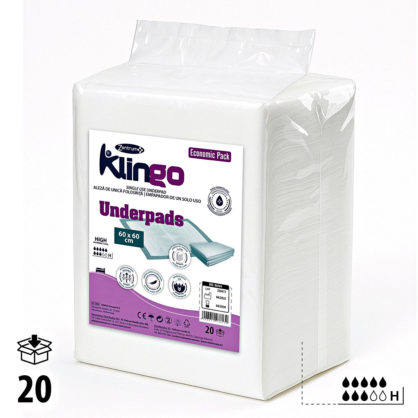 Empapadores desechables Klingo 60x60 cm – 20 unidades