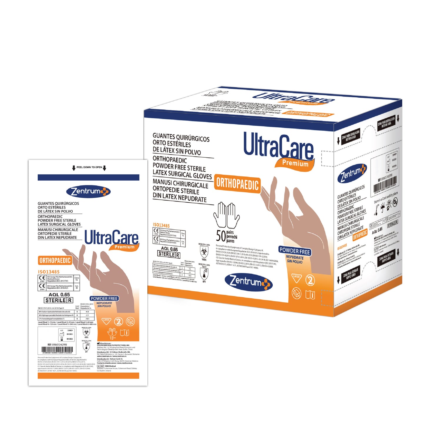 Guantes ortopédicos estériles para cirugía – Tallas 6.5 a 8.5 (Caja 50 pares)