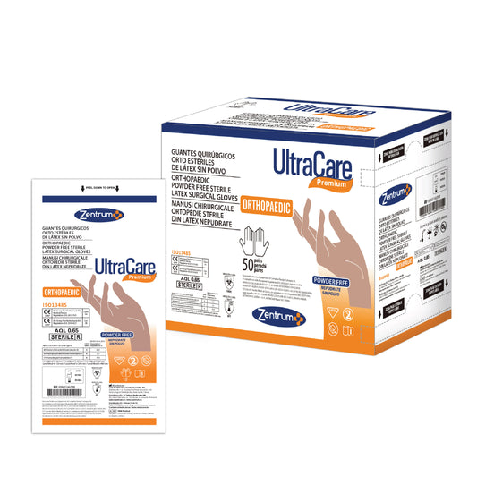 Guantes ortopédicos estériles para cirugía – Tallas 6.5 a 8.5 (Caja 50 pares)
