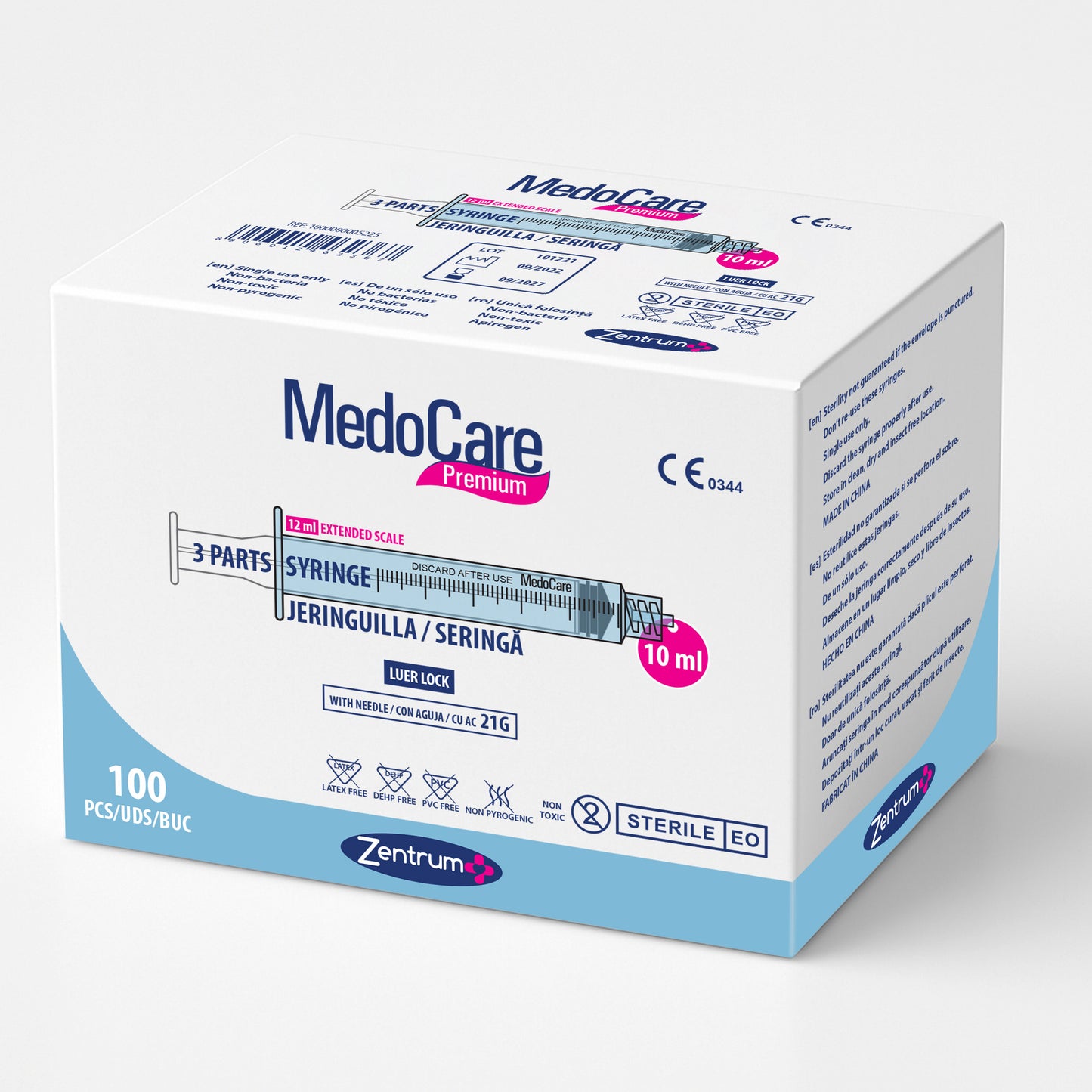 Jeringa desechable 12 ml con aguja 21G estéril, caja 100 uds