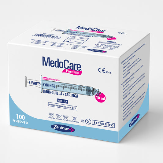 Jeringa desechable 12 ml con aguja 21G estéril, caja 100 uds