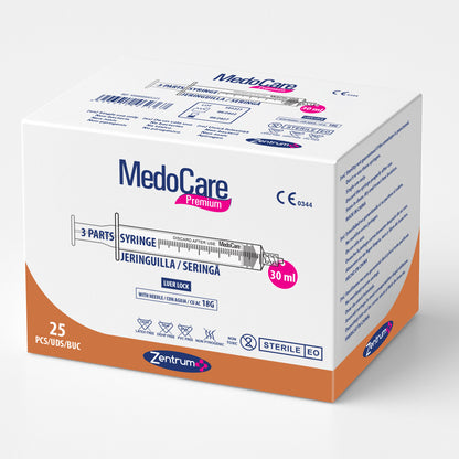 Jeringuillas de 30 ml Luer Lock de tres cuerpos para bomba de infusión, caja de 25 unidades