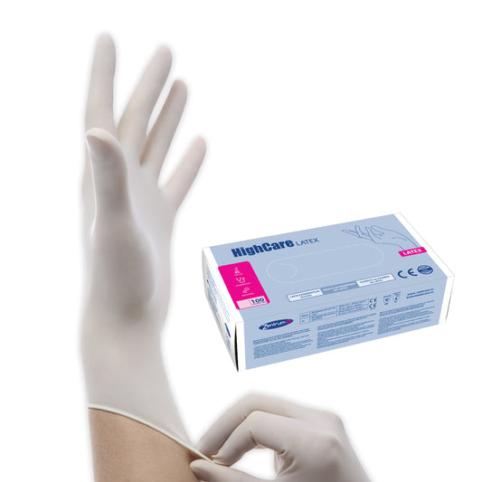 Guantes de examen de látex sin polvo, caja 100 unidades