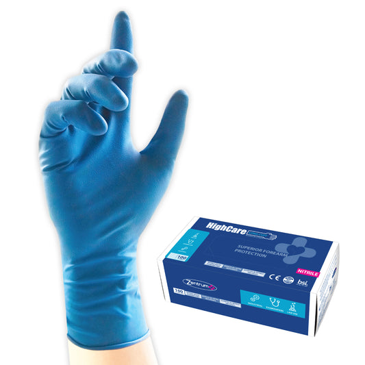 Guantes de nitrilo con puño largo, caja 100 uds
