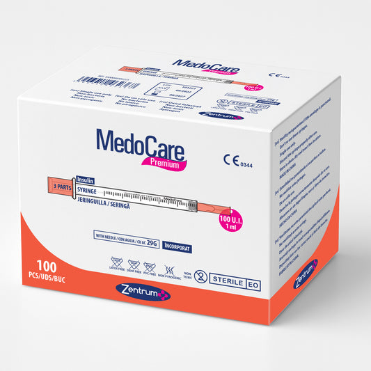Jeringa para insulina con aguja integrada 29G, caja 100 uds