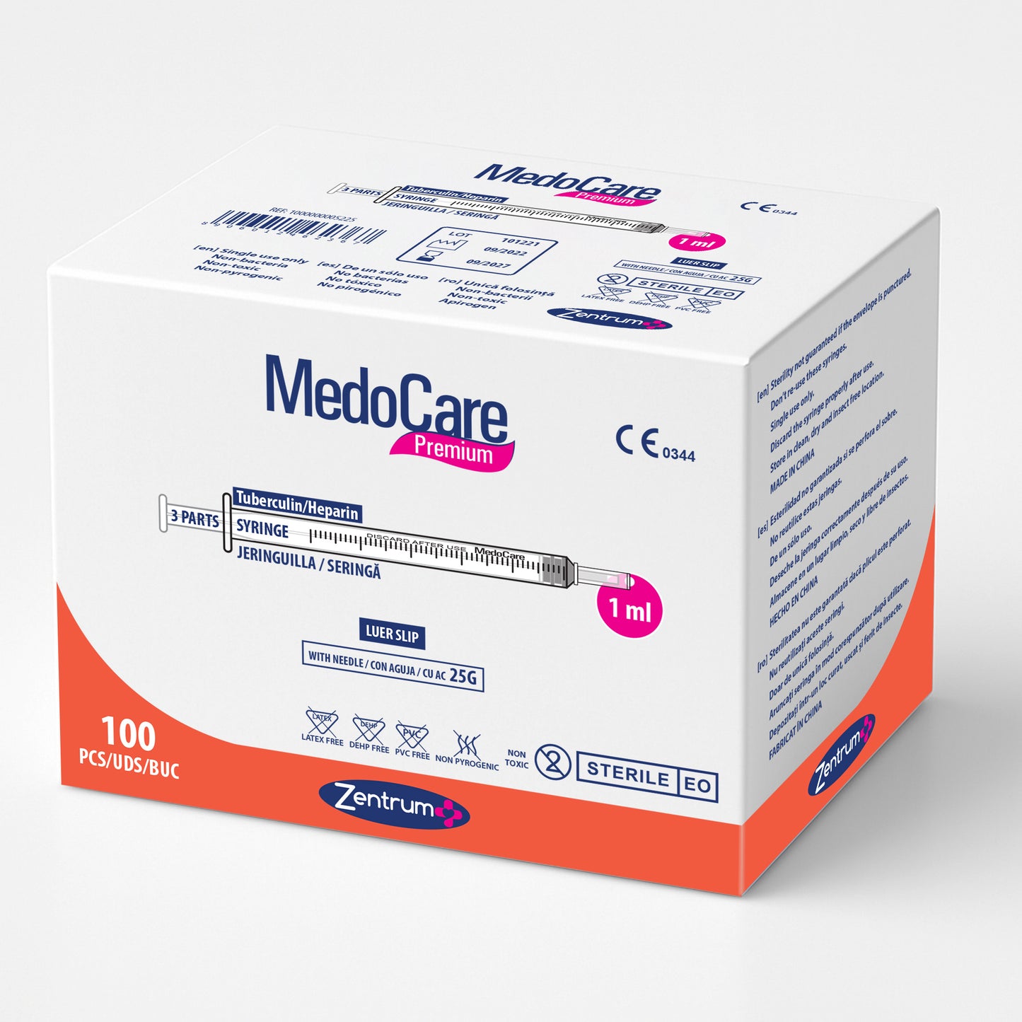 Jeringas tuberculina 1ml con aguja 25G - caja 100 unidades