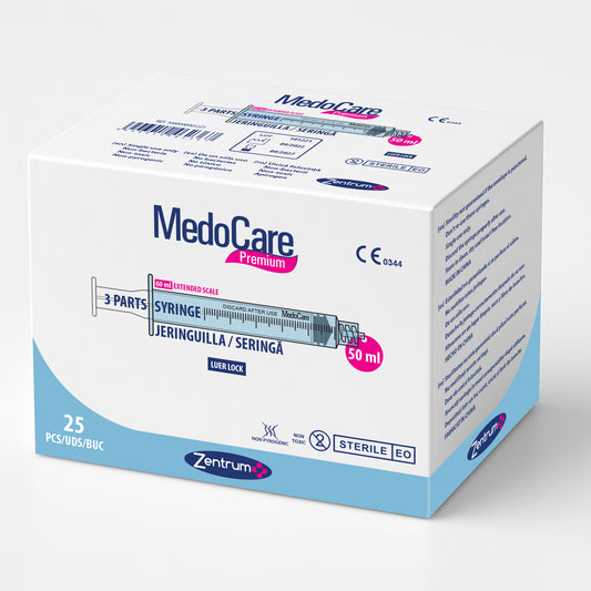 Jeringas tres cuerpos, 50 ml Luer Lock sin aguja, caja de 25 unidades
