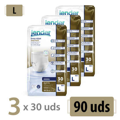 Pañales Tipo Bragas Jender Talla L – Pack 90 Unidades (3x30) para Adultos