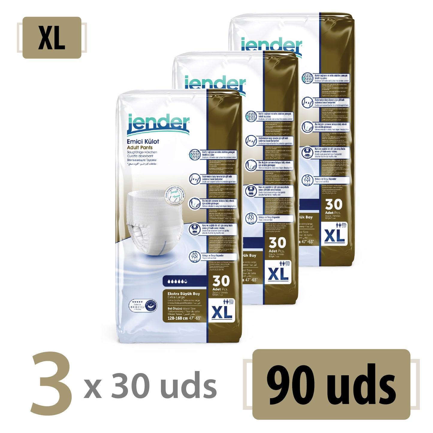 Pañales tipo bragas Jender Talla XL – 90 Unidades (3x30)