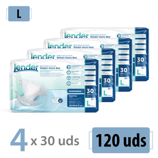Pañales para Adultos Jender Talla L, 120 Unidades (4x30) – Alta Absorción y Confort