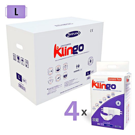 Pañales para Adultos Klingo Talla L – Pack Económico 120 Unidades (4x30) con Alta Protección y Confort