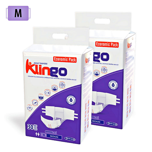 Pañales para Adultos Klingo Talla M – Pack Económico 2x30 Unidades (60 uds)