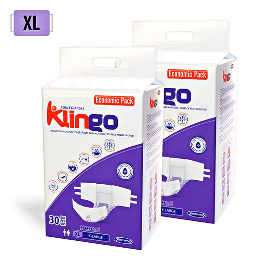 Pañales para adultos Klingo, talla XL, promoción, 2 paquetes de 30 unidades