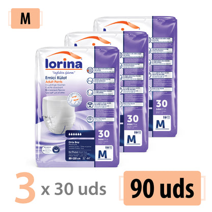 Pañales Tipo Braguita Lorina Talla M – 90 Unidades (3x30)