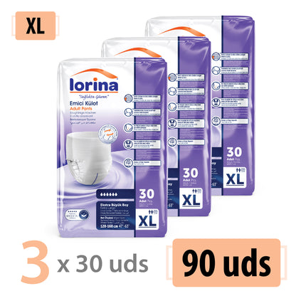 Bragas Lorina Talla XL - Pack Ahorro 3x30 Unidades
