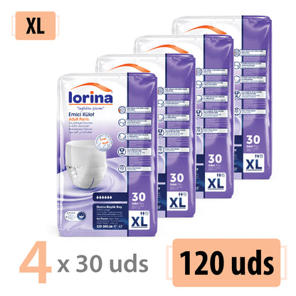 Pantalones de incontinencia Lorina Talla XL - Pack 4x30 Unidades (120 uds)
