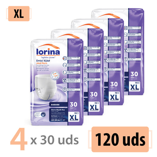 Pantalones de incontinencia Lorina Talla XL - Pack 4x30 Unidades (120 uds)