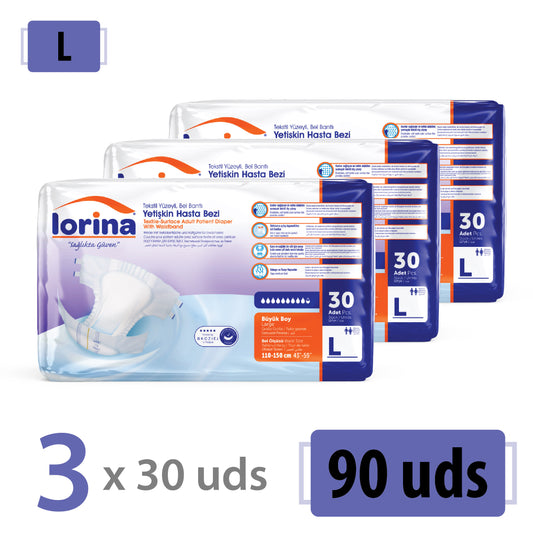 Pañales para adultos Lorina, talla L, 90 unidades (3 x 30)