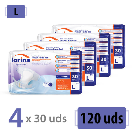 Pañales para adultos Lorina, talla L, 120 unidades (4 x 30), paquete económico