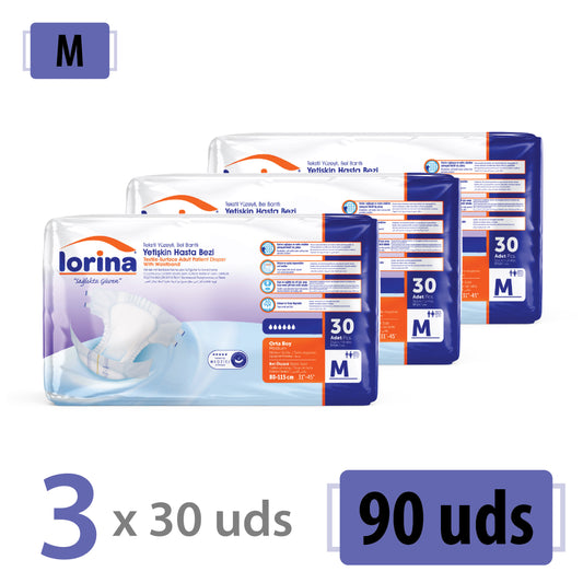 Pañales para adultos LORINA, talla M, 90 unidades (3 x 30)
