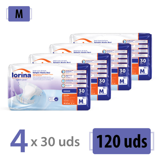 Pañales para adultos Lorina, talla M, 120 unidades (4 x 30)