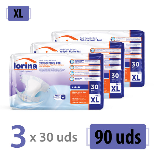 Pañales para adultos Lorina, talla XL, para incontinencia, paquete promocional de 90 unidades (3 x 30)